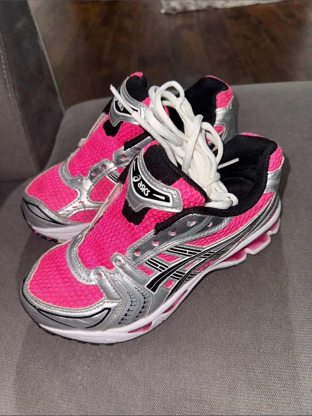 Asics Pink Silver Black Athletic Shoes